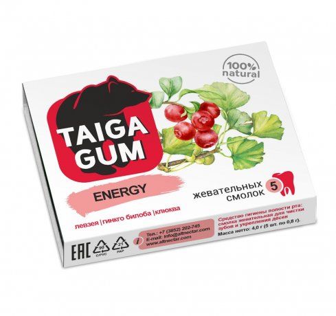 Taiga Gum Смолка жевательная Энерджи, без сахара, 5 шт.