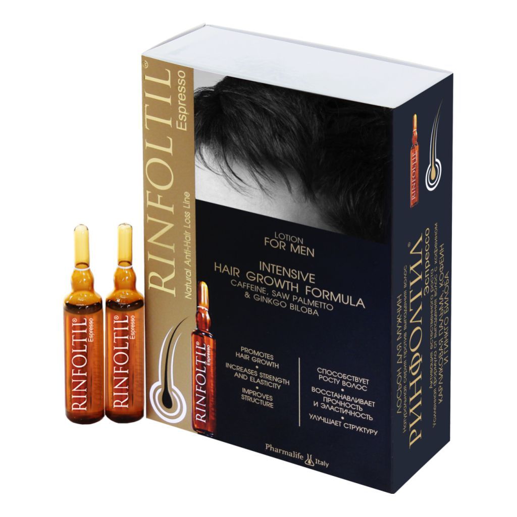 фото упаковки Rinfoltil Лосьон Усиленная формула от выпадения волос с кофеином для мужчин