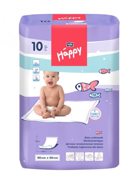 Пеленки детские впитывающие Bella baby Happy, 90 смx60 см, 10 шт.