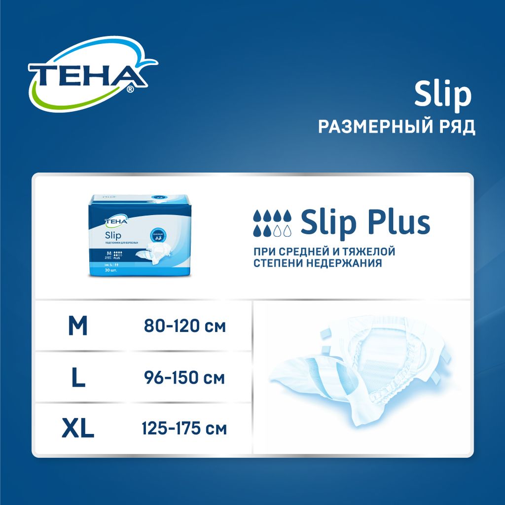 Подгузники для взрослых Tena Slip Plus Дышащие, XL, 6 капель, 28 шт.