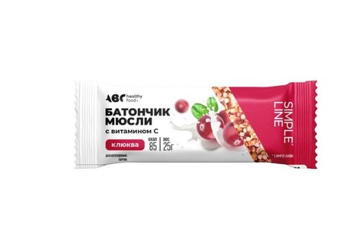 Сердце континента я натуральный! батончик-мюсли, батончик, клюква, 25 г, 1 шт.