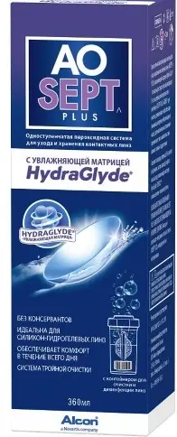 AOSept Plus Hydraglyde, Пероксидная система для ухода за контактными линзами, с контейнером, 360 мл, 1 шт.