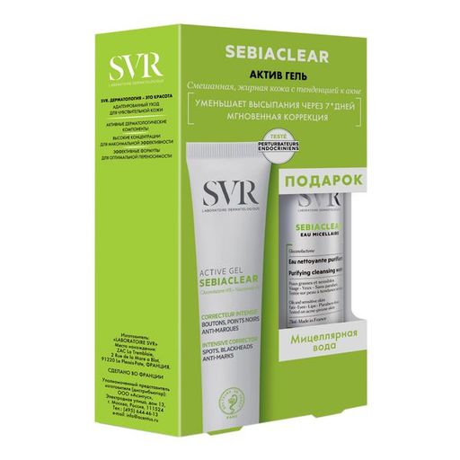 SVR Набор Active Sebiaclear, Гель для кожи с акне 40мл+Вода мицеллярная 75мл, 1 шт.