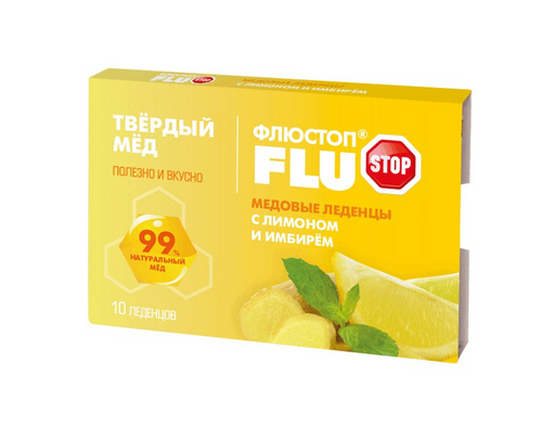 Флюстоп Медовые леденцы, леденцы, лимон имбирь, 10 шт.