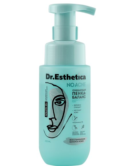 Dr.Esthetica No Acne Пенка-баланс Очищающая, пенка для лица, для взрослых 25+, 200 мл, 1 шт.