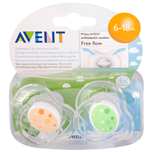 Соски-пустышки Philips Avent Free Flow, (86400) SCF180/24, 6-18 мес., в ассортименте, 2 шт.